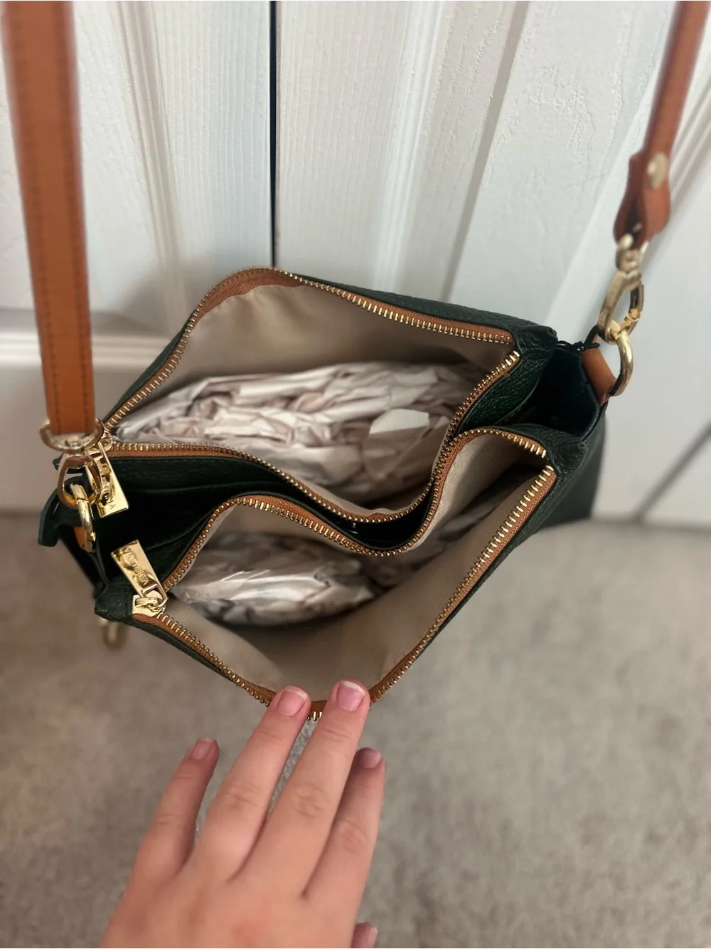 NWOT Authentic Genuine Leather Valentina Dark Green Leather Crossbody Bag